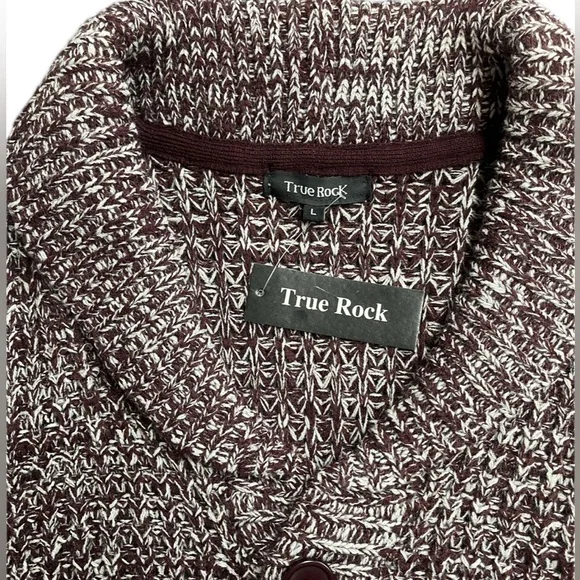True Rock NWT Large Knit Cardigan Sweater Dark Red Burgundy White Button Down - Picture 2 of 7